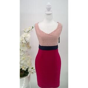 NWT Guess Womens Size 16 Hot Pink Blush Color Block Bandage Bodycon Dress